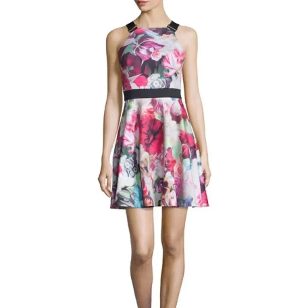 Ted Baker London Samra Skater Dress Sleeveless Stretch Floral Swirl Size Small